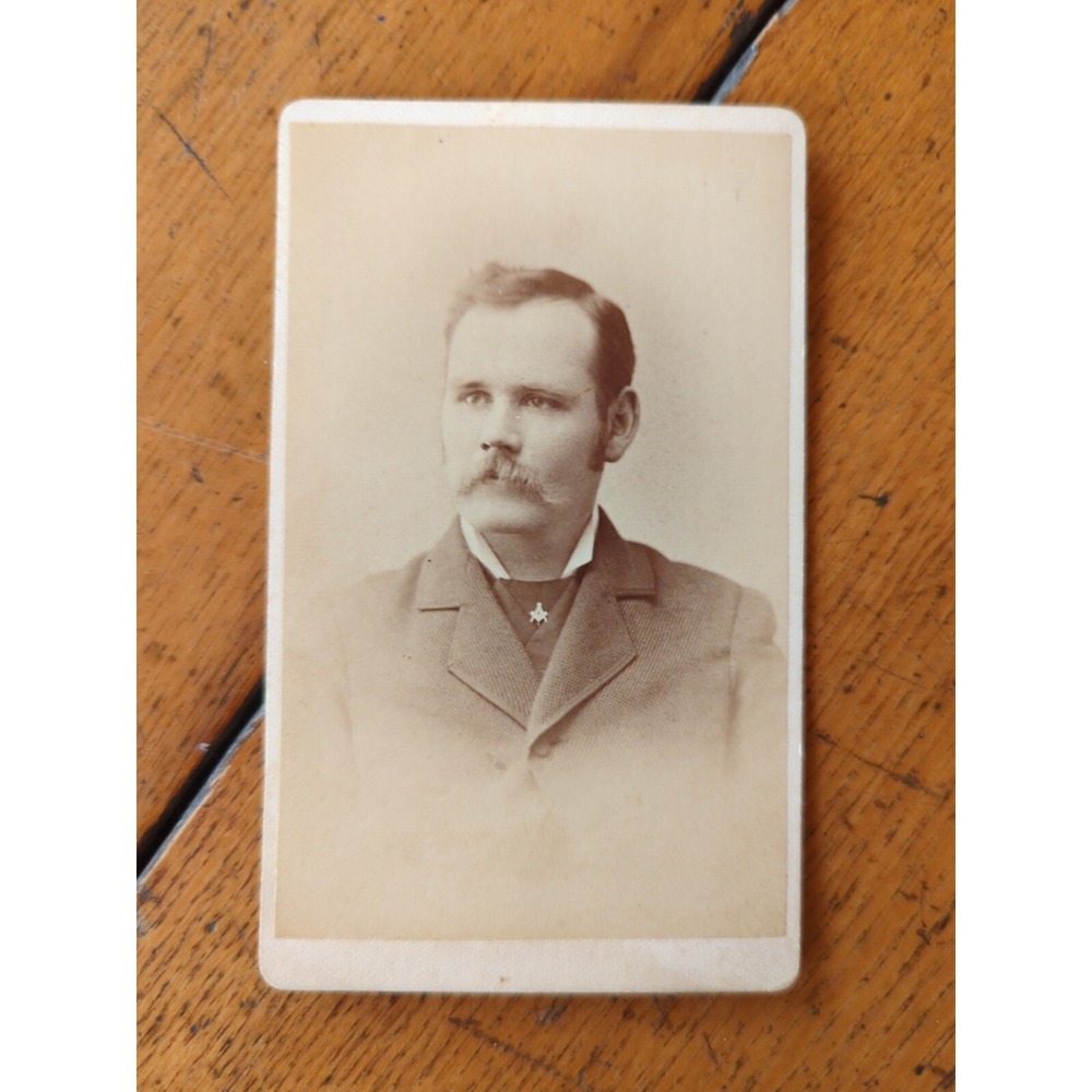 Antique Cabinet Card Man Photo 1800s Victorian Portrait Saratoga Springs NY